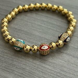 NWOT-18k Gold Filled Evil Eye Stretch Bracelet| Multi-Color Enamel |AAA CZ Stone